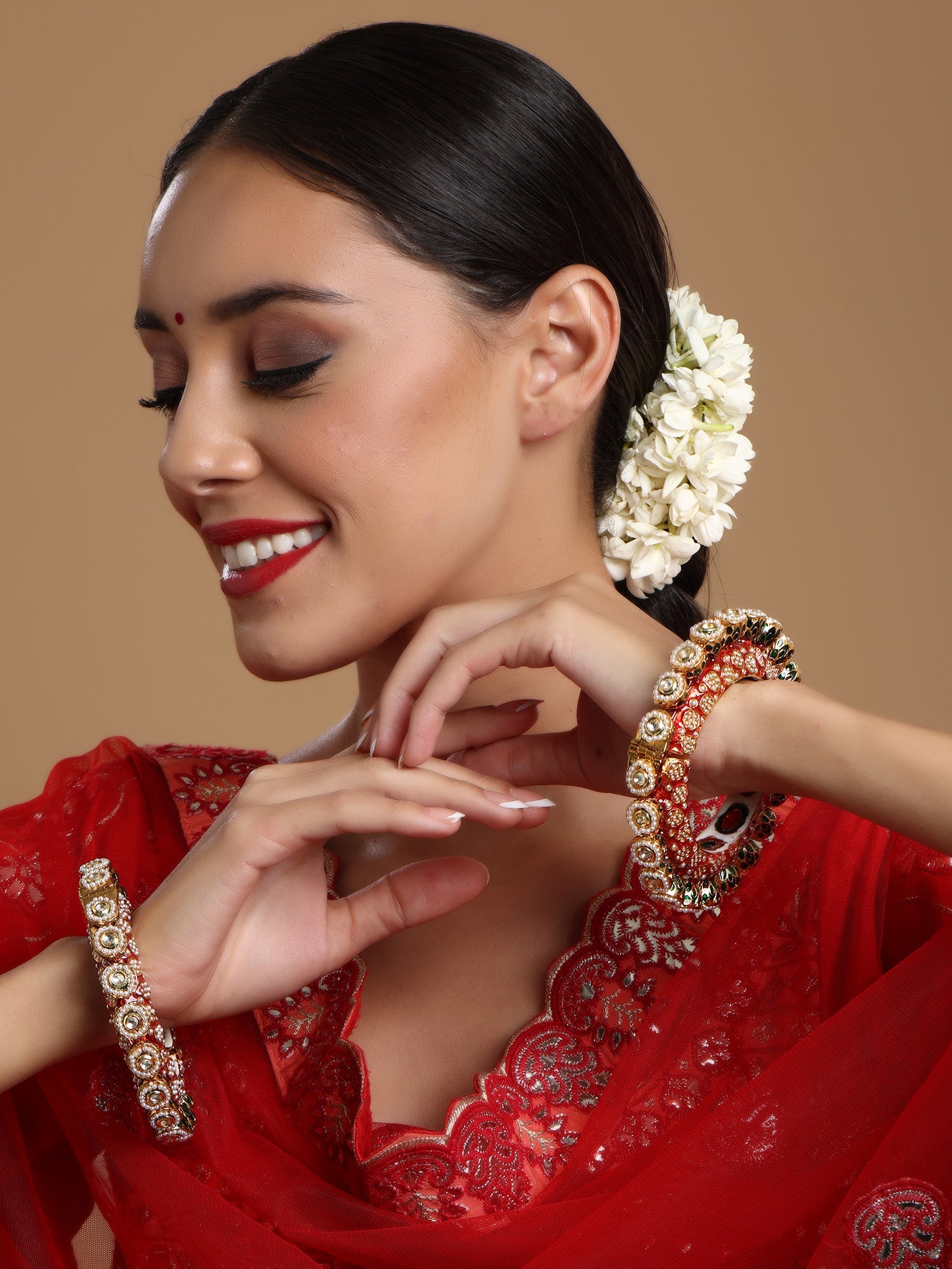 Red Meenakari Handcrafted Heavy Bangles (set of 2) - Ruby Raang - Distacart