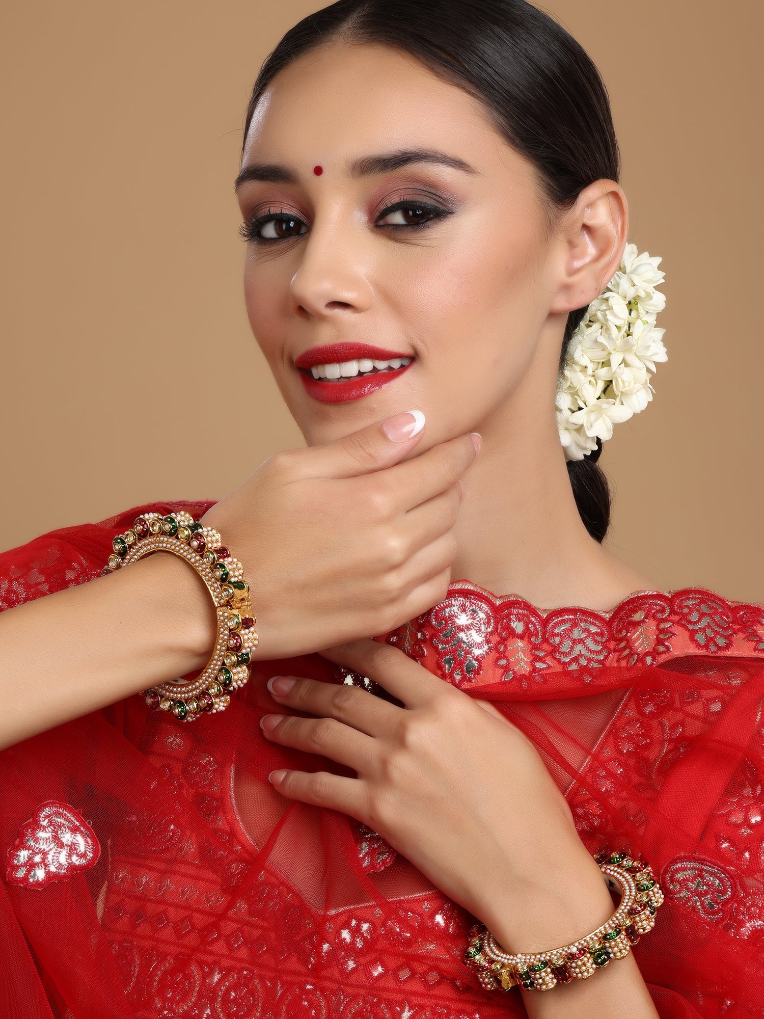 Pearl Meenakari Handcrafted Heavy Bangles (set of 2) - Ruby Raang - Distacart