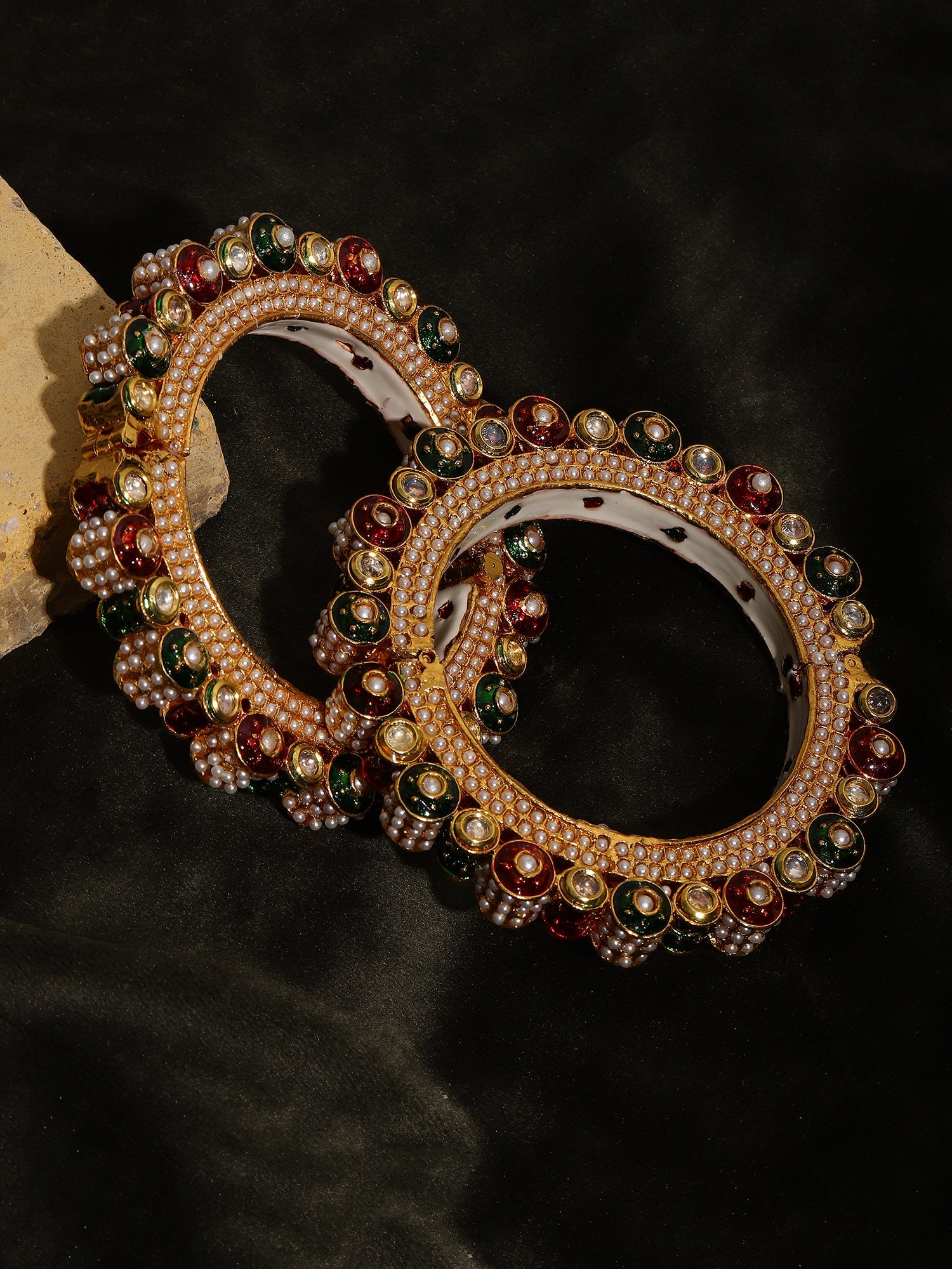 Pearl Meenakari Handcrafted Heavy Bangles (set of 2) - Ruby Raang - Distacart