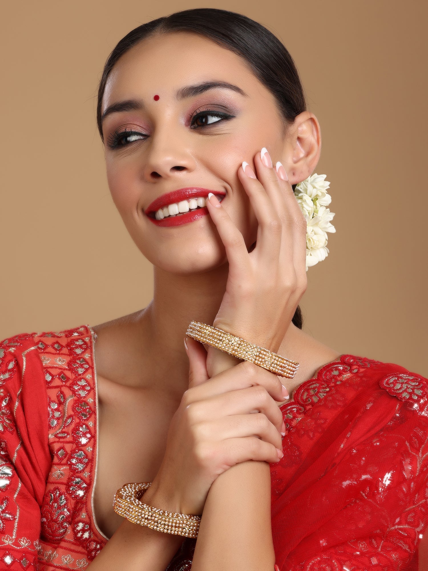 Golden Pearl Handcrafted Heavy Bangles (set of 2) - Ruby Raang - Distacart