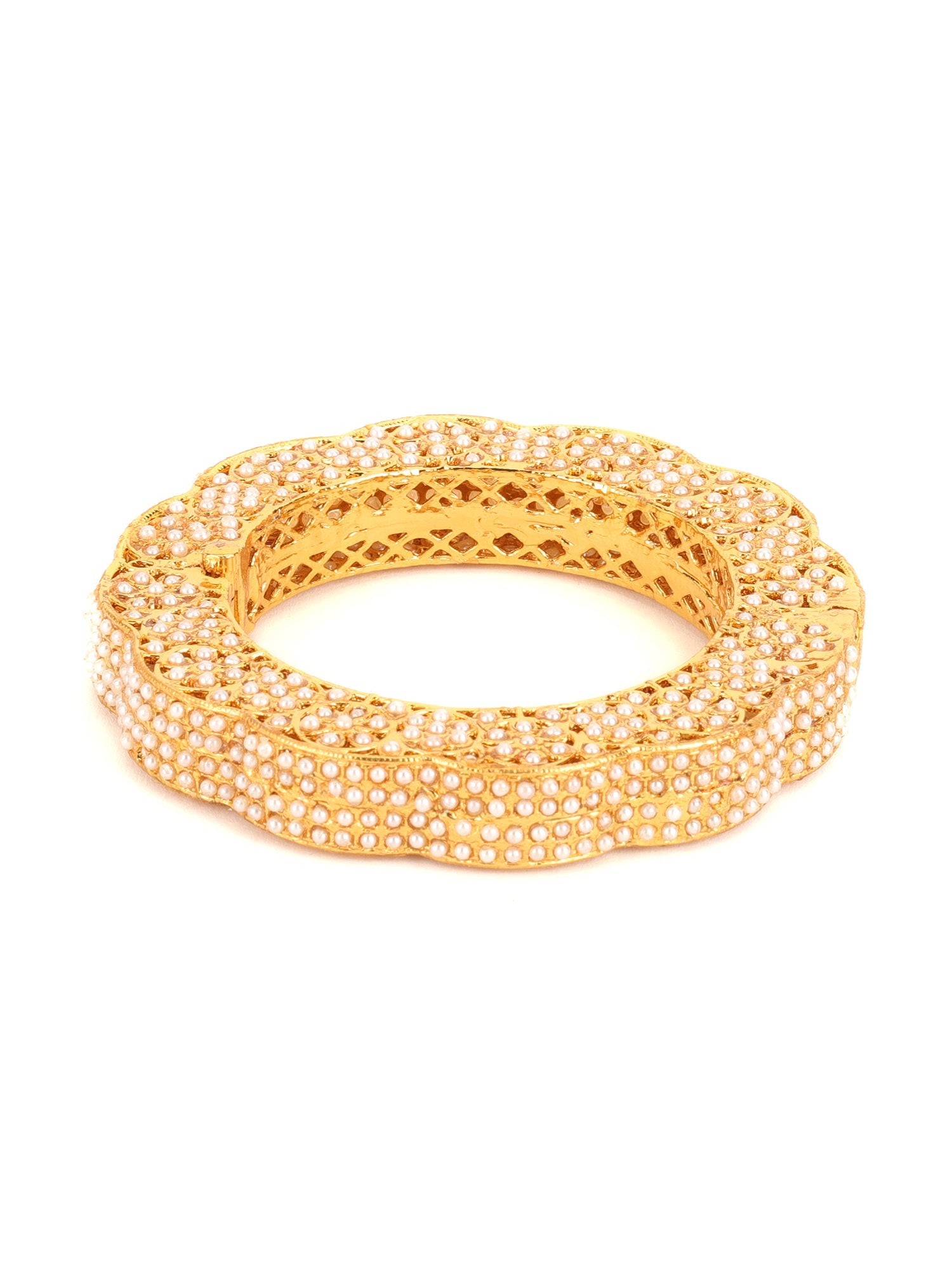 Golden Pearl Handcrafted Heavy Bangles (set of 2) - Ruby Raang
