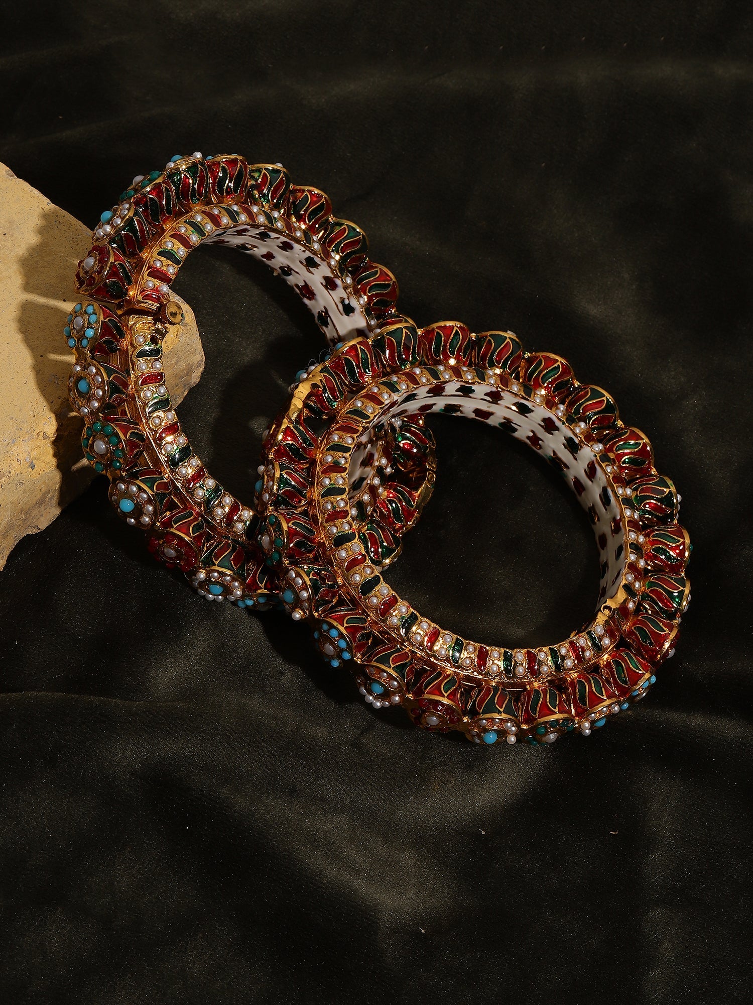 Handcrafted Heavy Bangles (set of 2) - Ruby Raang - Distacart