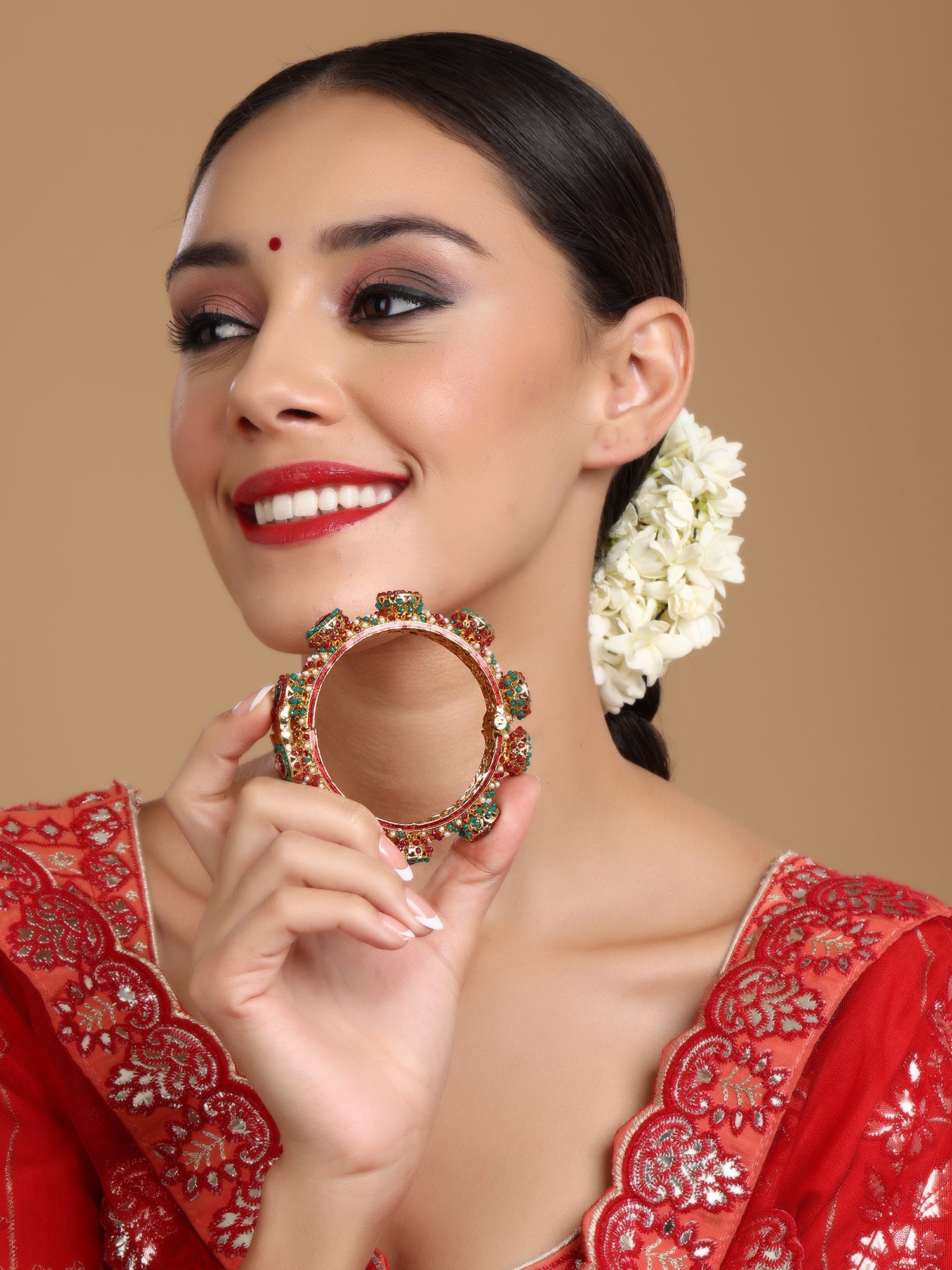 Rajwada Red - Green Hues Handcrafted Heavy Bangle - Ruby Raang - Distacart