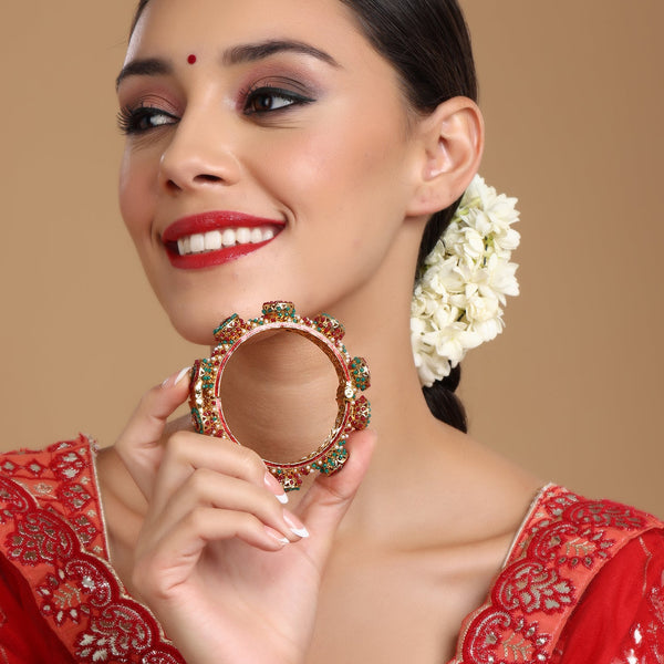 Rajwada Red - Green Hues Handcrafted Heavy Bangle - Ruby Raang - Distacart
