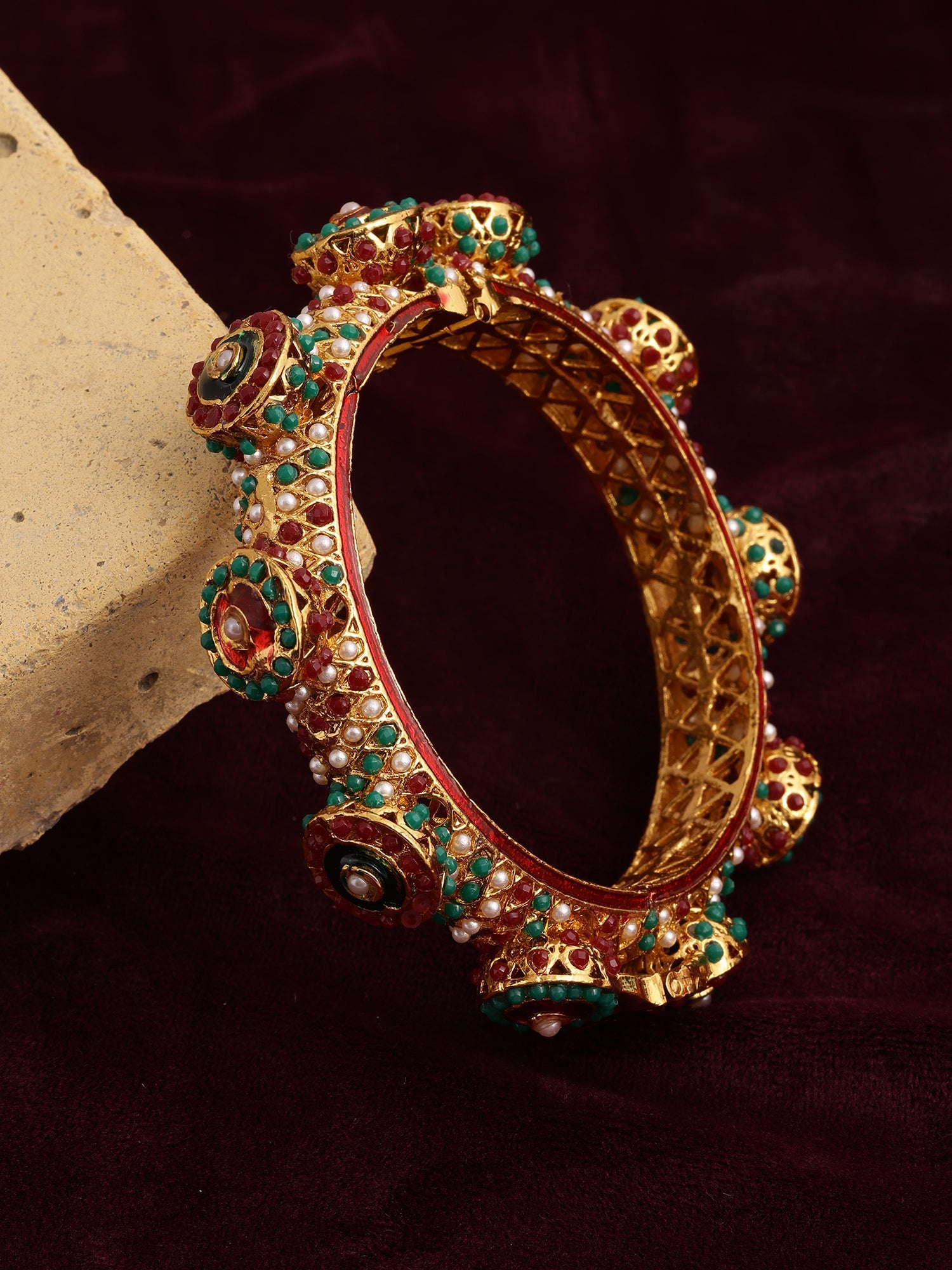 Rajwada Red - Green Hues Handcrafted Heavy Bangle - Ruby Raang - Distacart