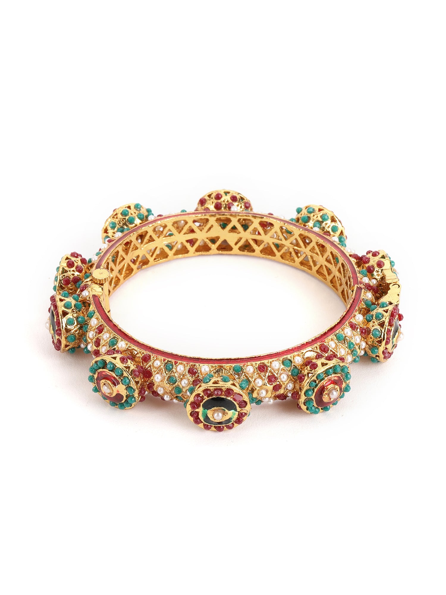 Rajwada Red - Green Hues Handcrafted Heavy Bangle - Ruby Raang