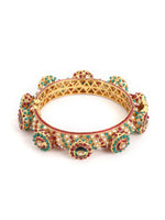 Thumbnail for Rajwada Red - Green Hues Handcrafted Heavy Bangle - Ruby Raang