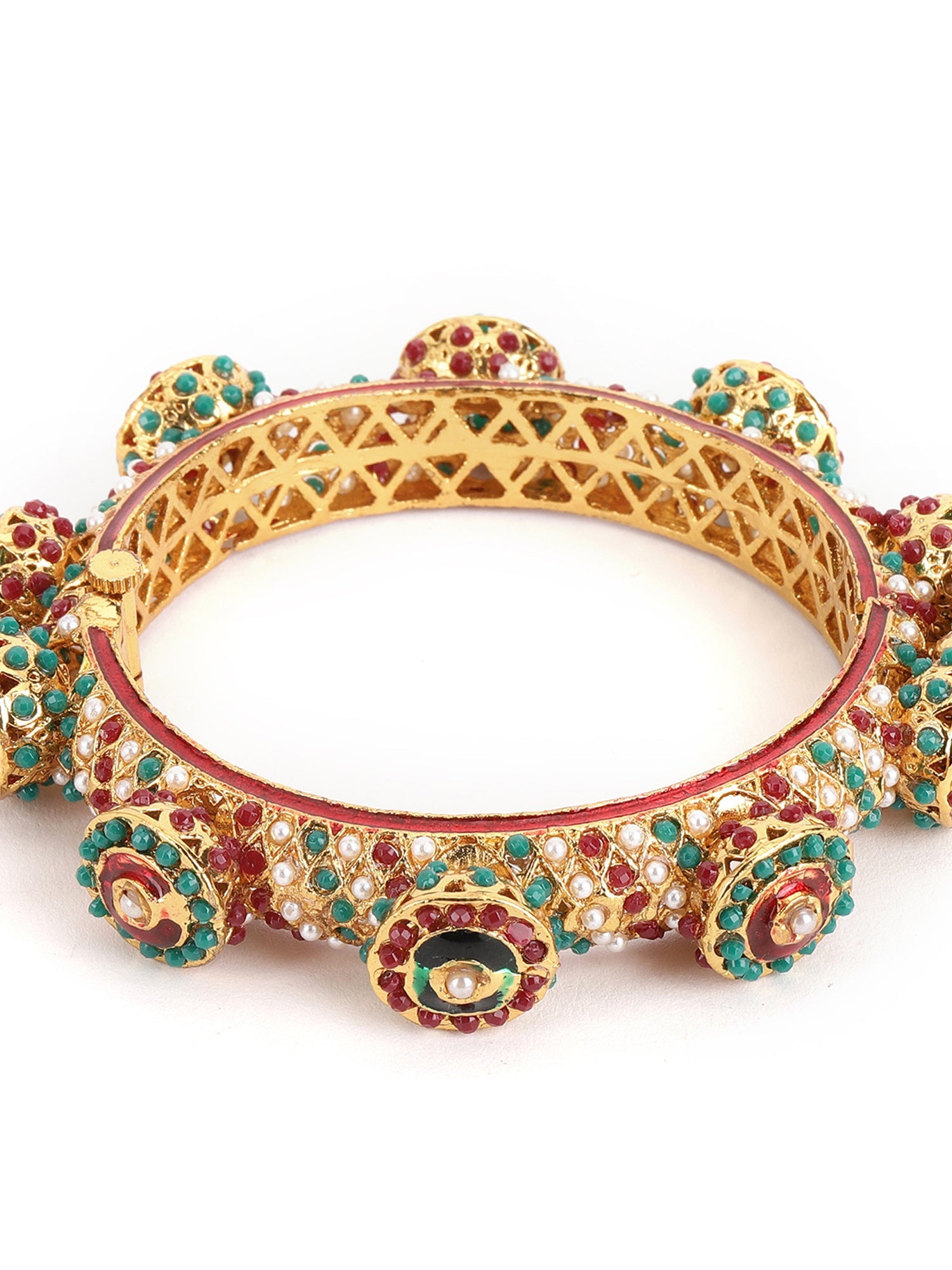 Rajwada Red - Green Hues Handcrafted Heavy Bangle - Ruby Raang