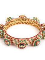 Thumbnail for Rajwada Red - Green Hues Handcrafted Heavy Bangle - Ruby Raang