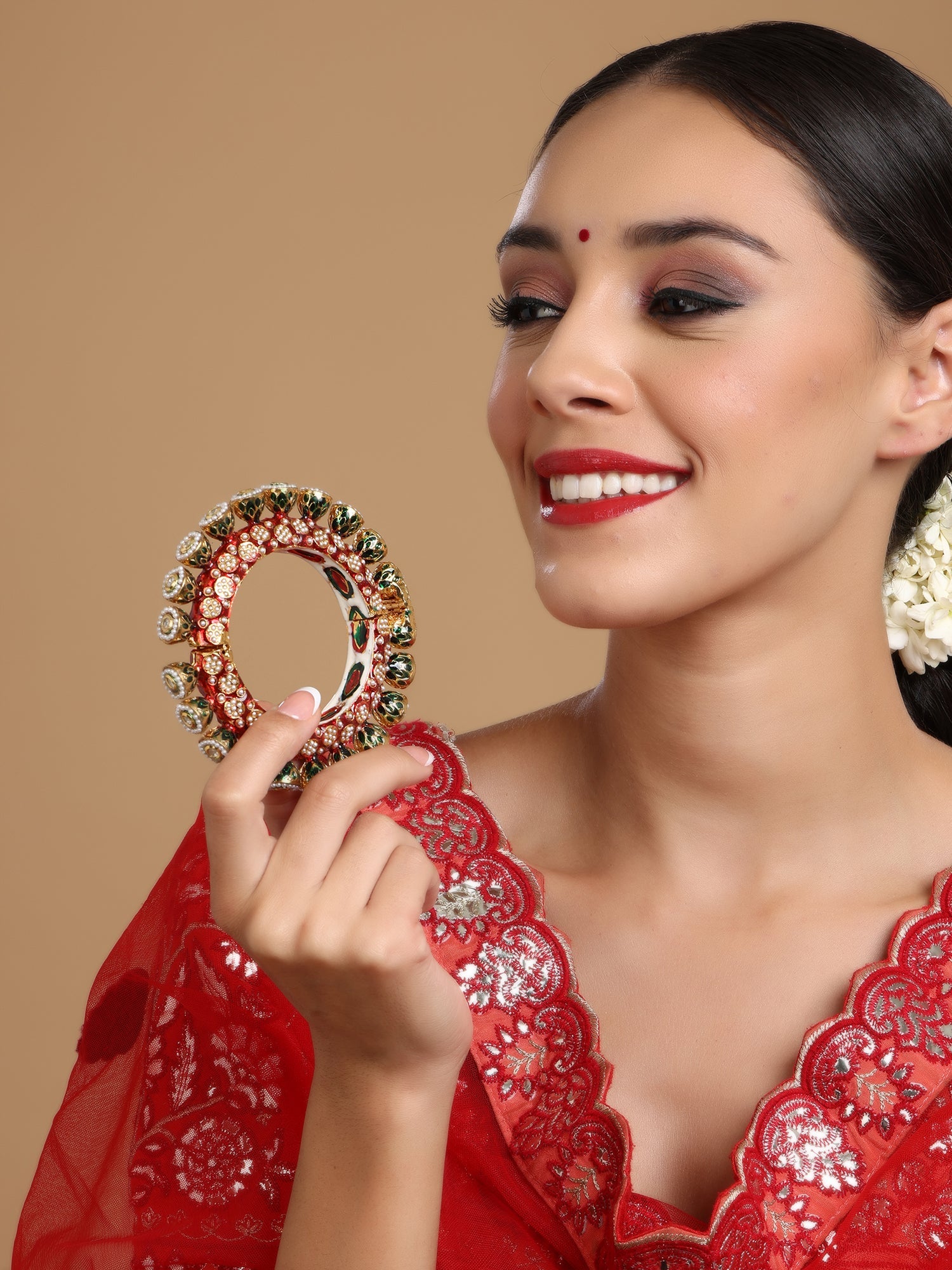 Red Meenakari Handcrafted Heavy Bangle - Ruby Raang - Distacart