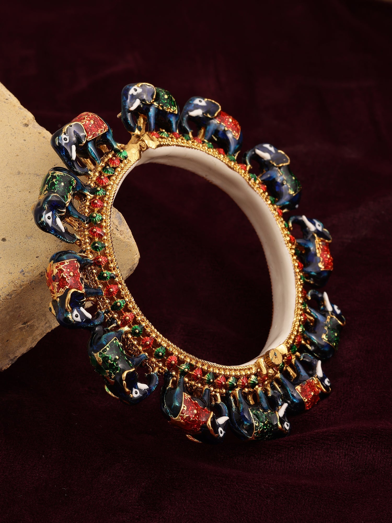 Elephant Blue Meenakari Handcrafted Heavy Bangle - Ruby Raang - Distacart