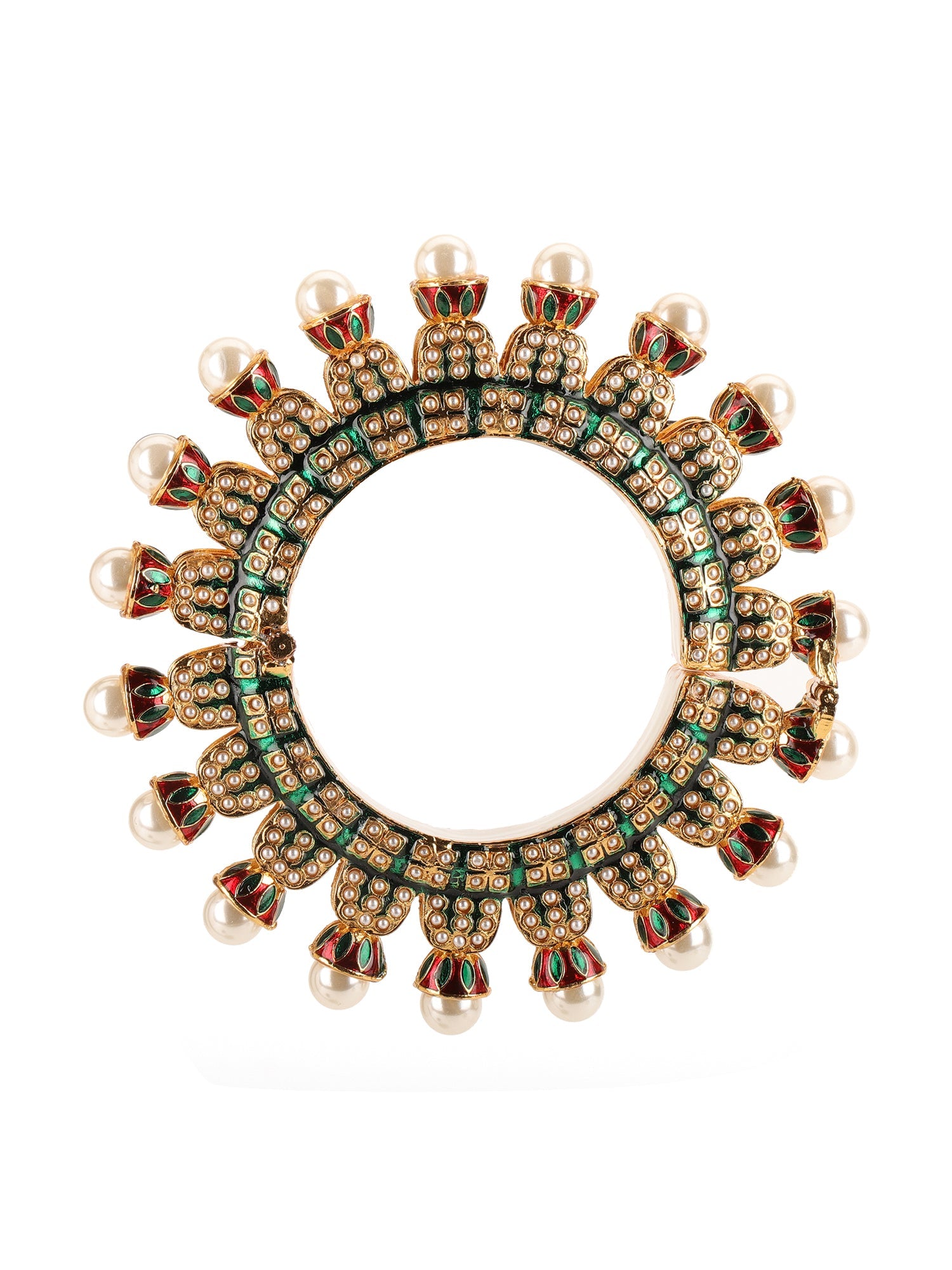 Oversized Pearl Meenakari Handcrafted Heavy Bangle - Ruby Raang