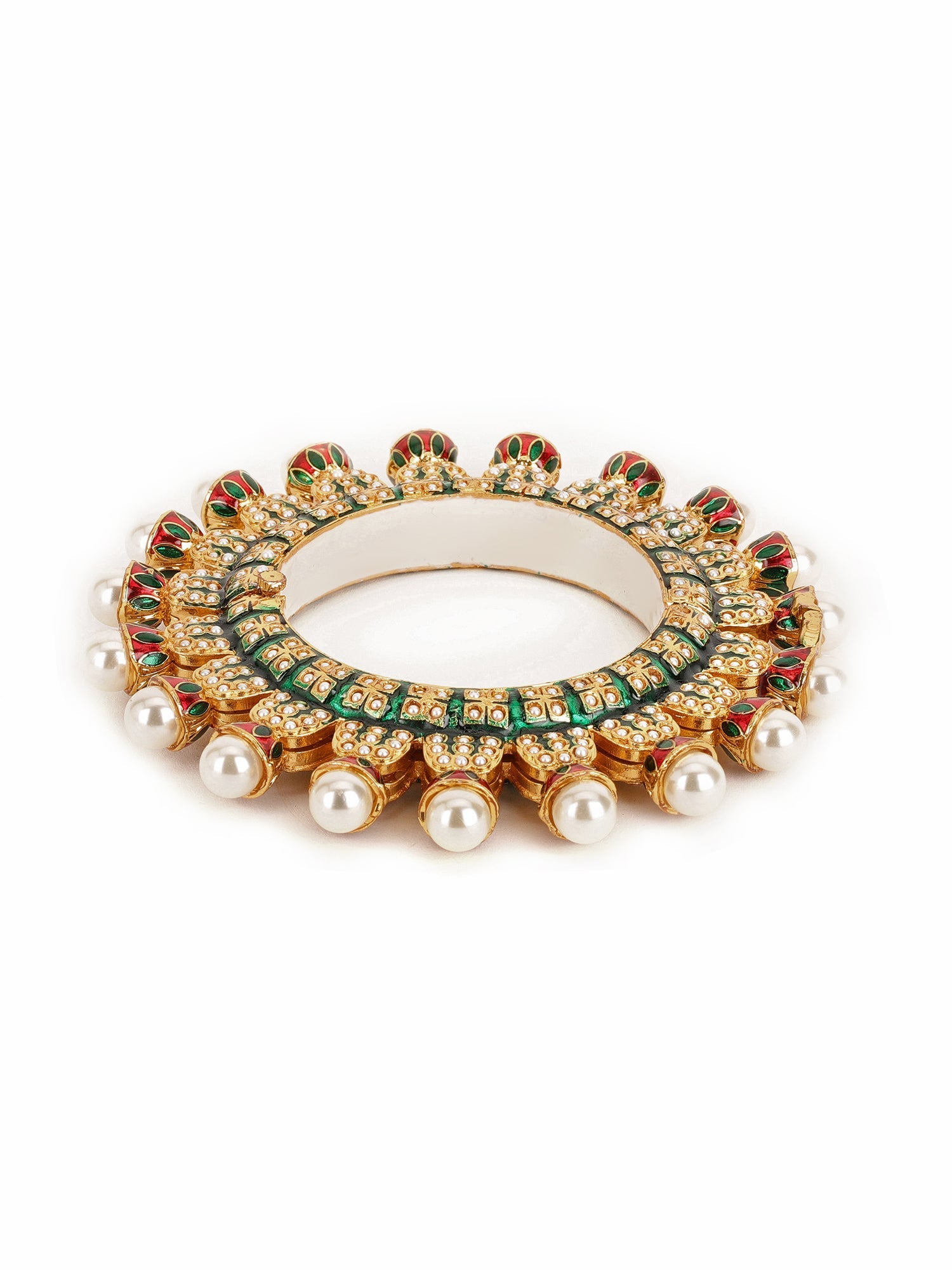 Oversized Pearl Meenakari Handcrafted Heavy Bangle - Ruby Raang