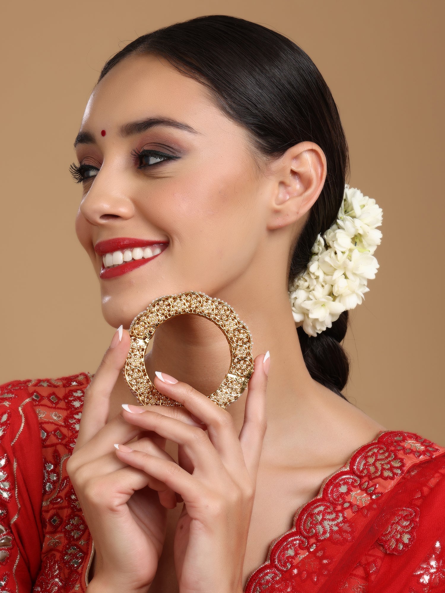 Golden Pearl Handcrafted Heavy Bangle - Ruby Raang - Distacart