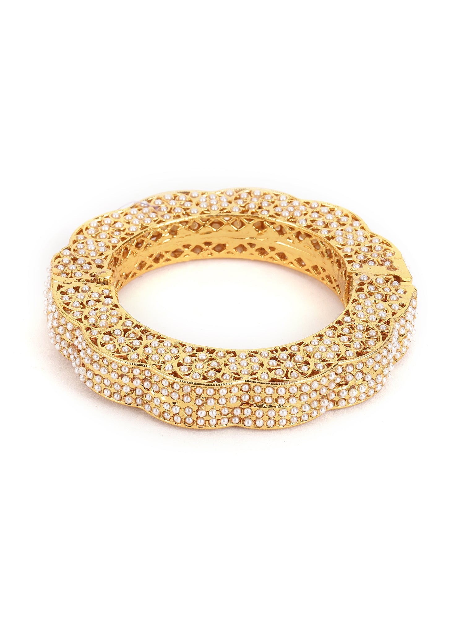 Golden Pearl Handcrafted Heavy Bangle - Ruby Raang