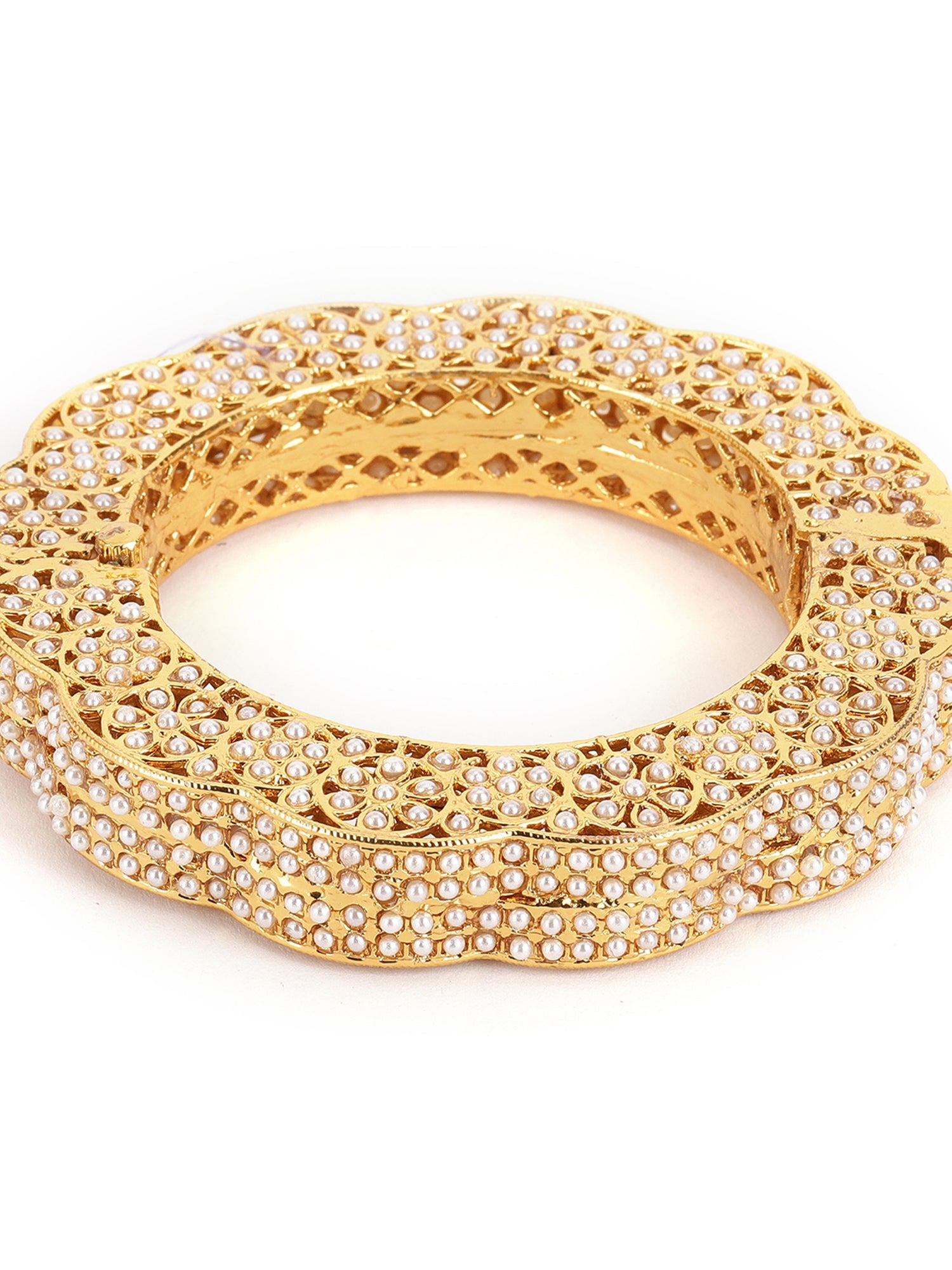 Golden Pearl Handcrafted Heavy Bangle - Ruby Raang