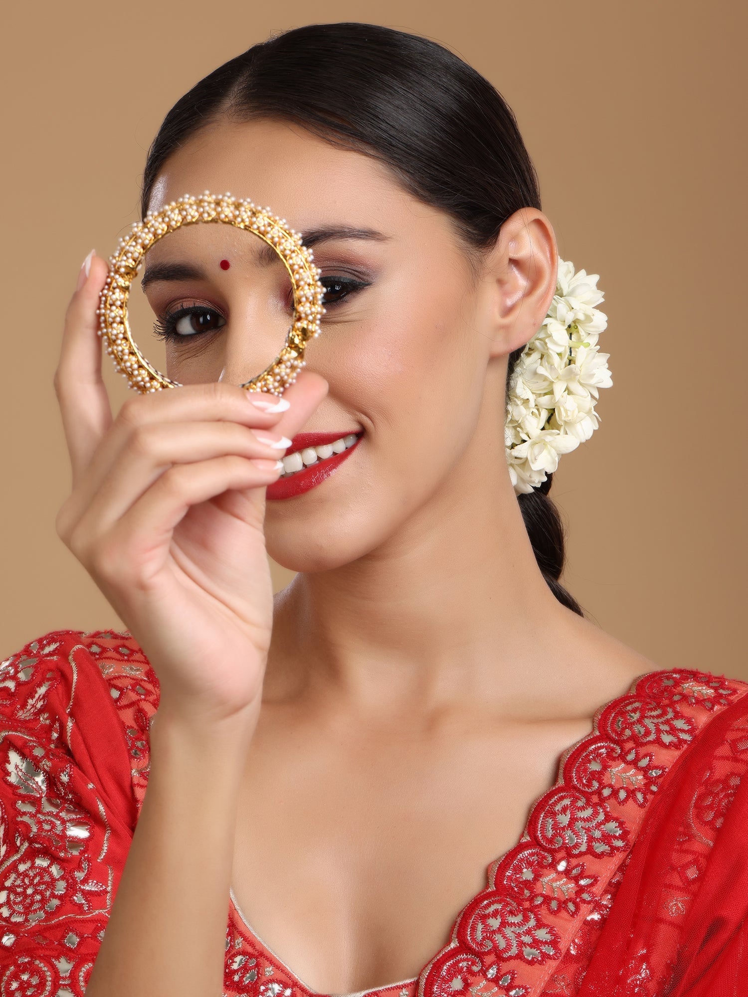 Handcrafted Pearl Heavy Bangle - Ruby Raang - Distacart