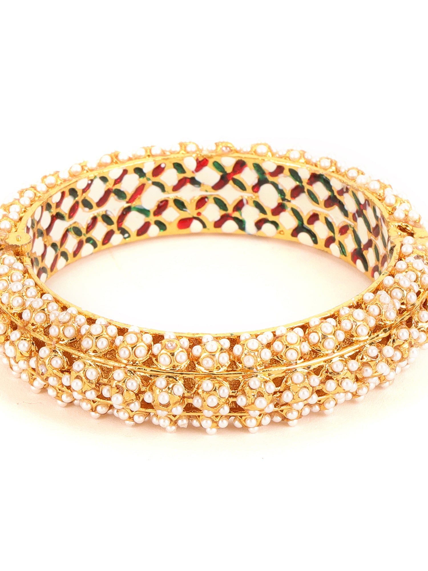 Handcrafted Pearl Heavy Bangle - Ruby Raang