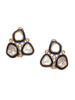 Thumbnail for Three Stone Blue Meenakari Kundan Earrings - Ruby Raang