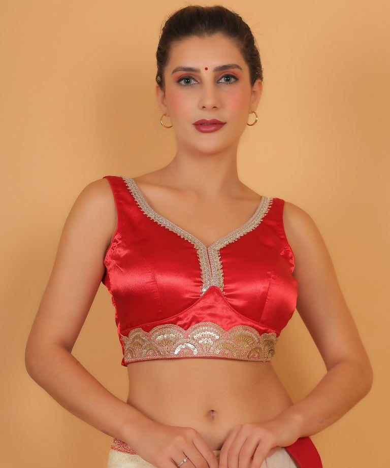 Joban Fashion Silk Zari And Sequence Work Padded Blouse - Red