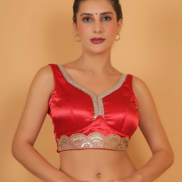 Joban Fashion Silk Zari And Sequence Work Padded Blouse - Red