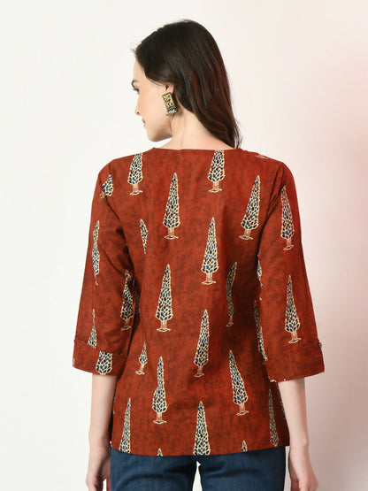 Myshka Women's Rust Printed Top - Distacart