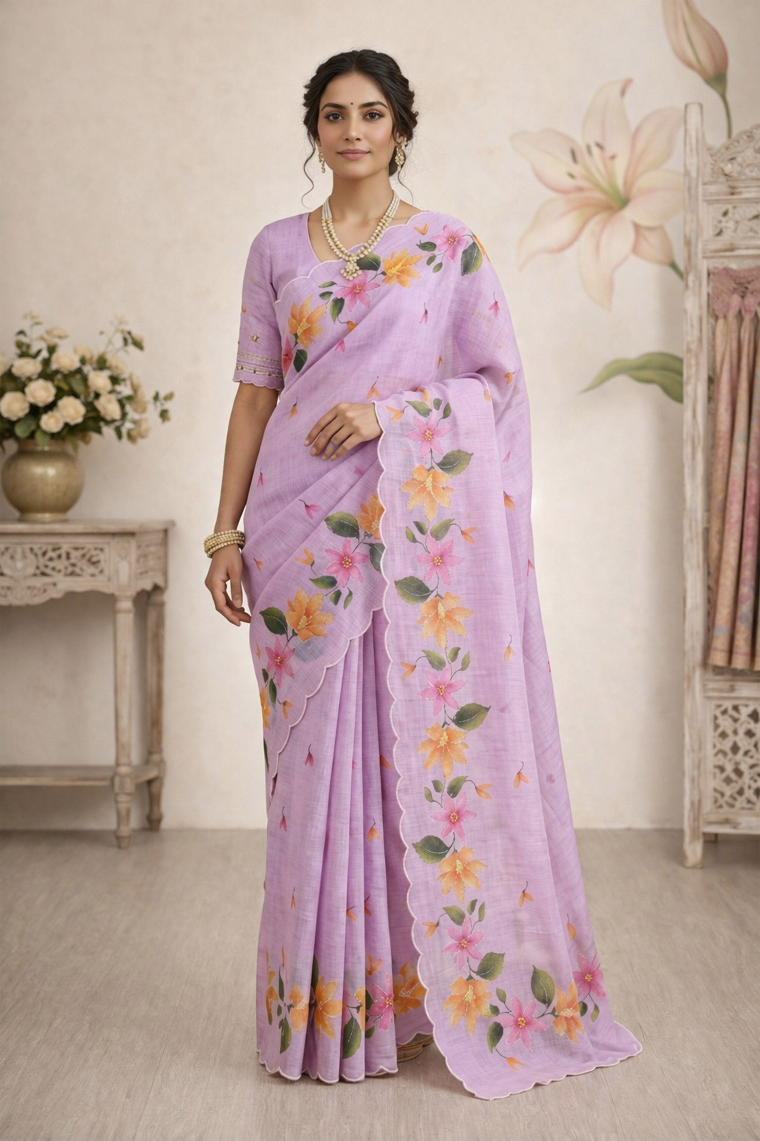 Sangam Prints Purple Cotton Print Woven Work Traditional Saree - Dista