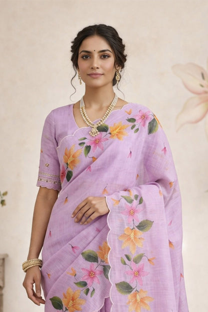 Sangam Prints Purple Cotton Print Woven Work Traditional Saree - Dista