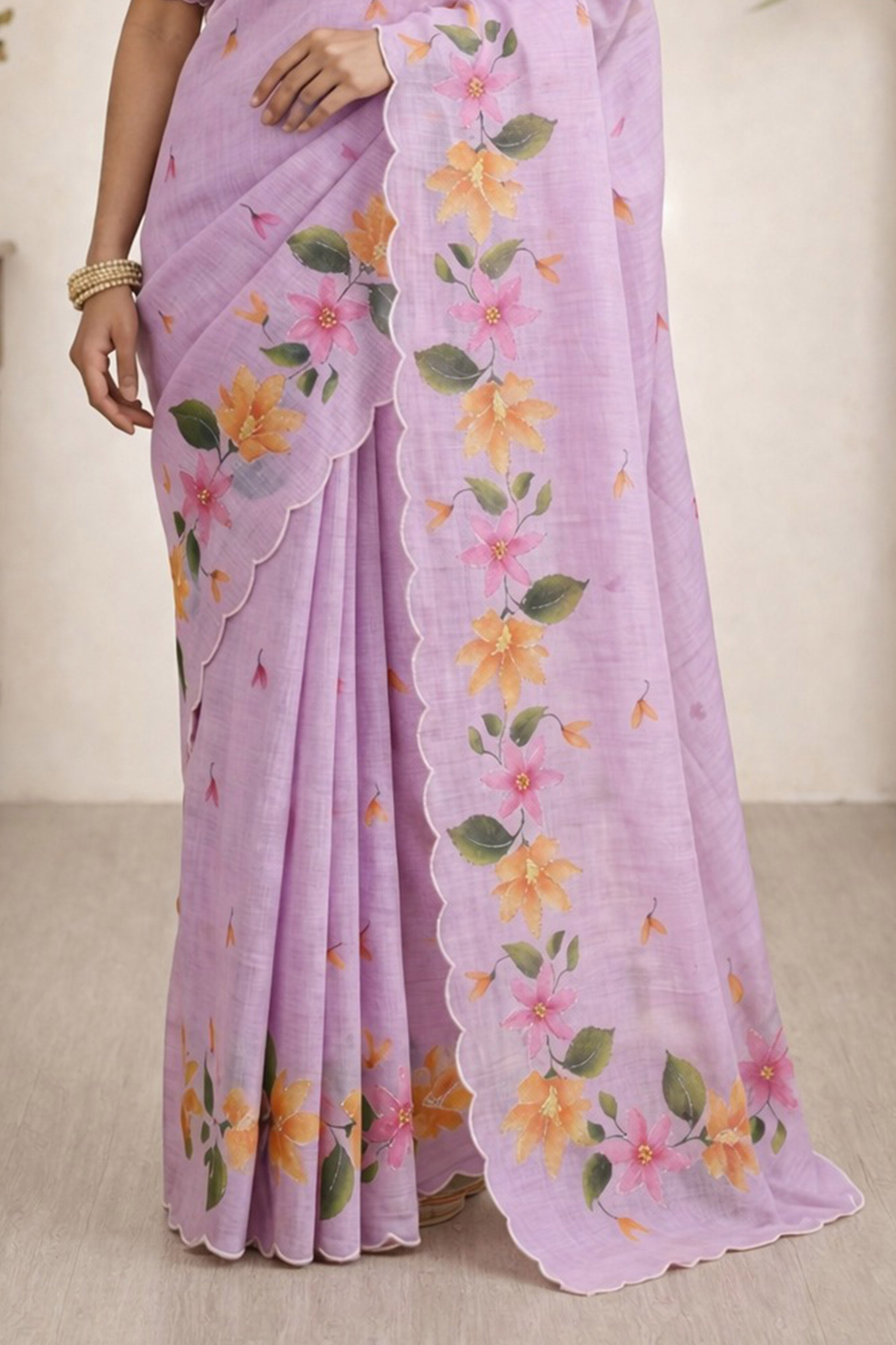 Sangam Prints Purple Cotton Print Woven Work Traditional Saree - Dista