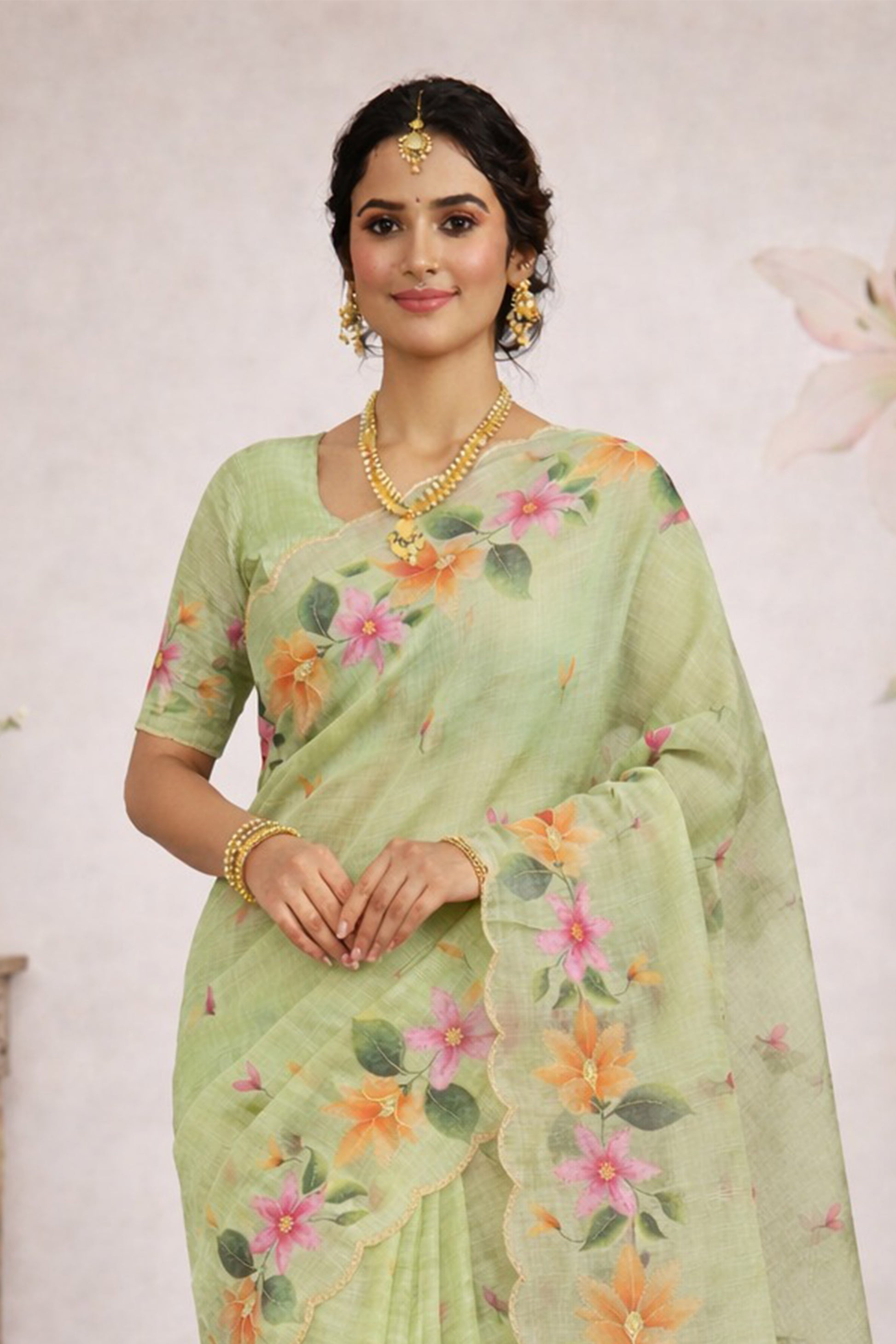 Sangam Prints Green Cotton Print Woven Work Traditional Saree - Dista