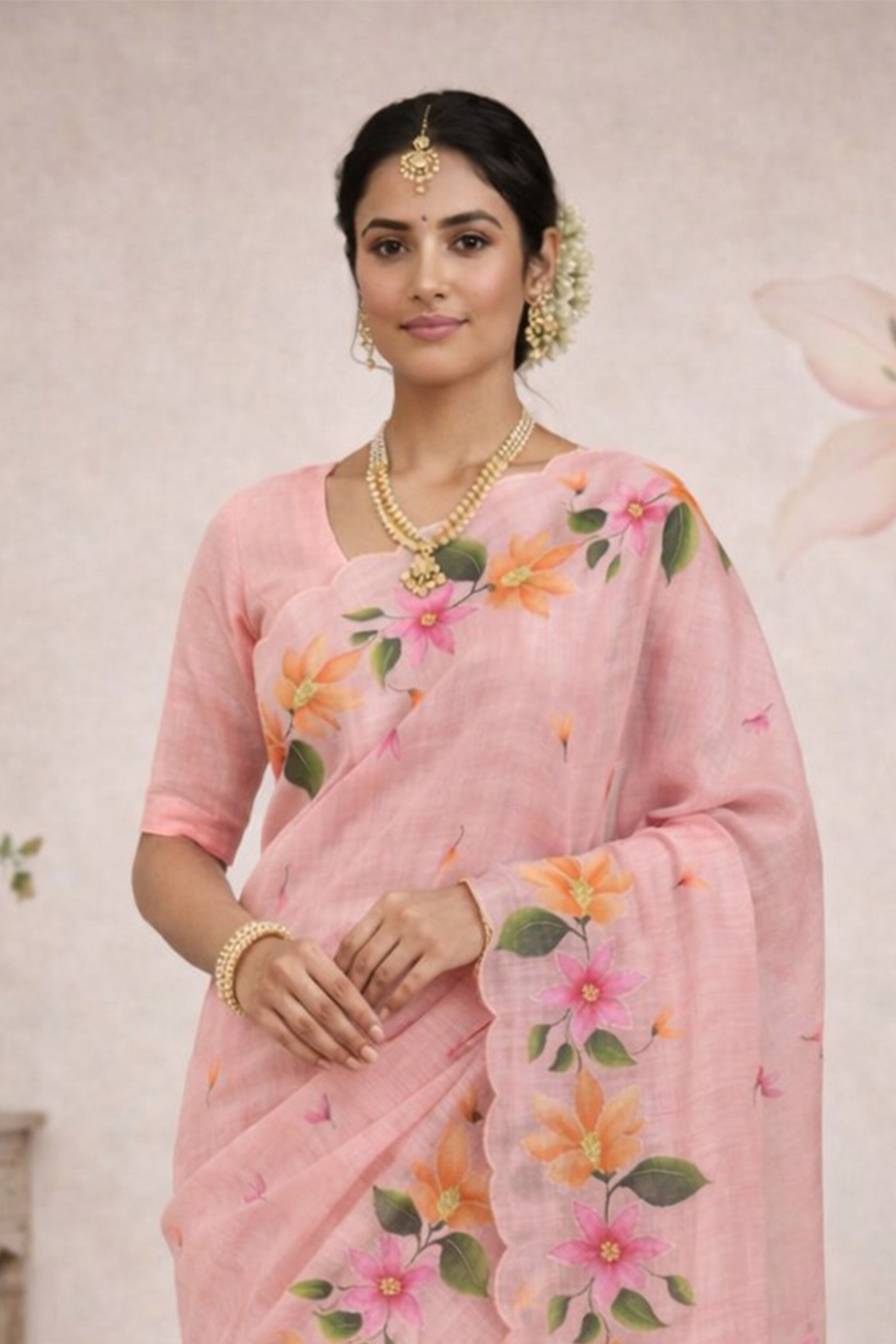 Sangam Prints Pink Cotton Print Woven Work Traditional Saree - Dista