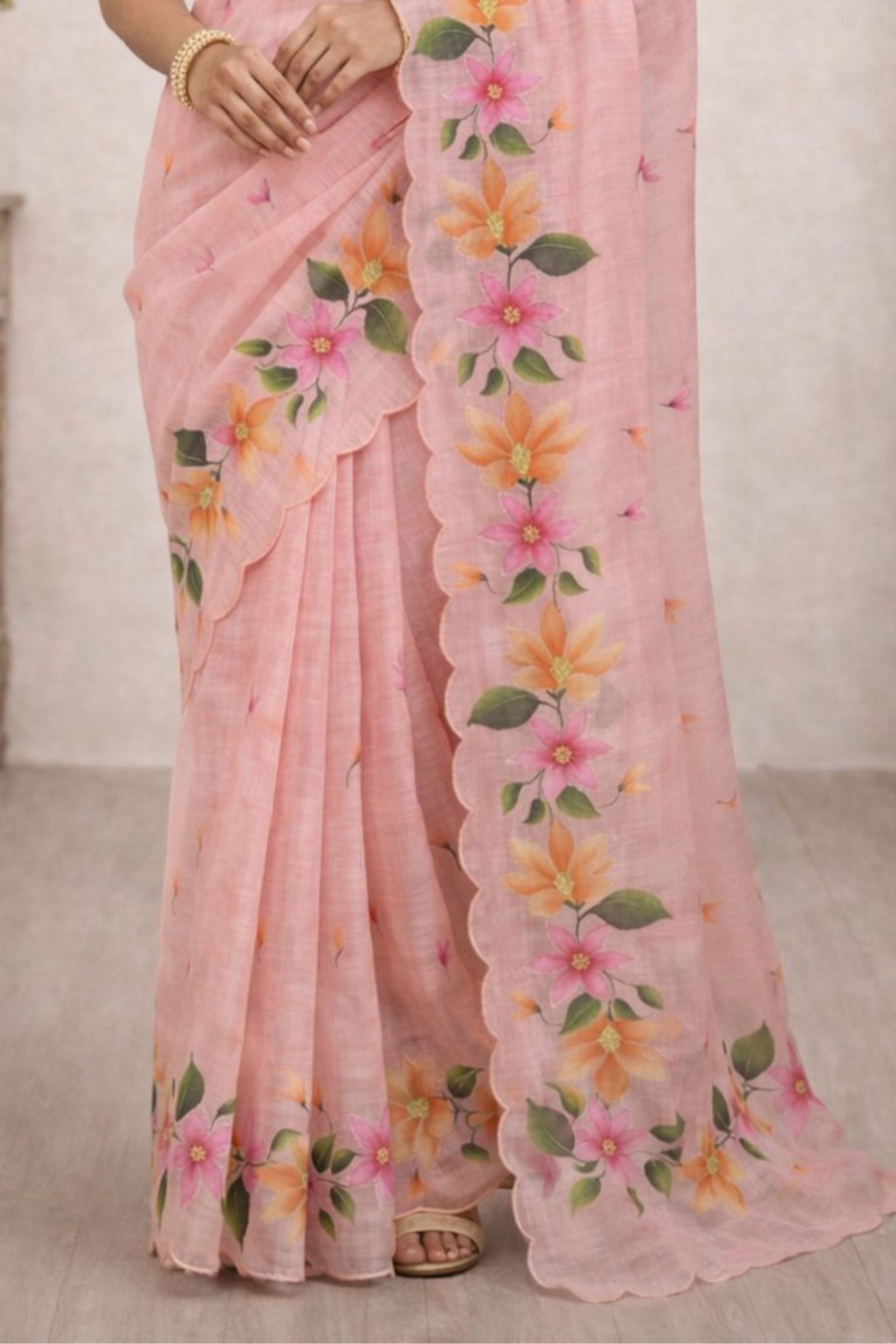 Sangam Prints Pink Cotton Print Woven Work Traditional Saree - Dista