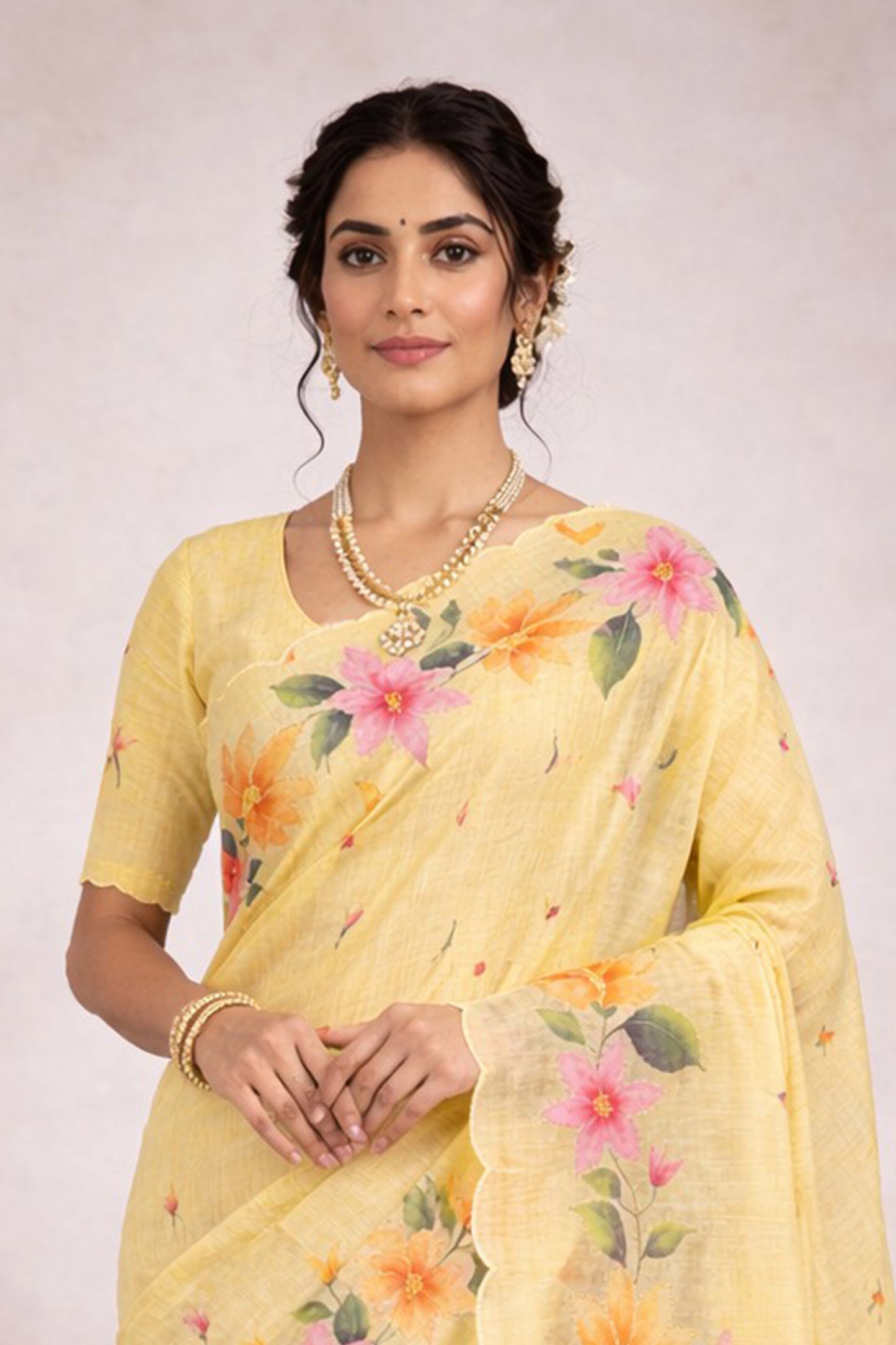 Sangam Prints Yellow Cotton Print Woven Work Traditional Saree - Dista