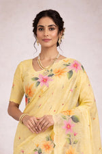 Thumbnail for Sangam Prints Yellow Cotton Print Woven Work Traditional Saree - Dista