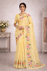 Sangam Prints Yellow Cotton Print Woven Work Traditional Saree - Dista