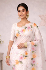 Thumbnail for Sangam Prints Off-White Cotton Print Woven Work Traditional Saree - Dista