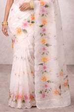 Thumbnail for Sangam Prints Off-White Cotton Print Woven Work Traditional Saree - Dista