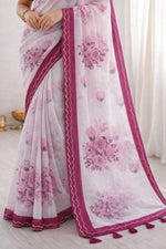 Thumbnail for Sangam Prints Pink Cotton Print With Aari Work Woven Work Traditional Saree - Dista