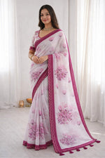 Thumbnail for Sangam Prints Pink Cotton Print With Aari Work Woven Work Traditional Saree - Dista
