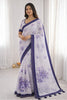 Sangam Prints Purple Cotton Print With Aari Work Woven Work Traditional Saree - Dista