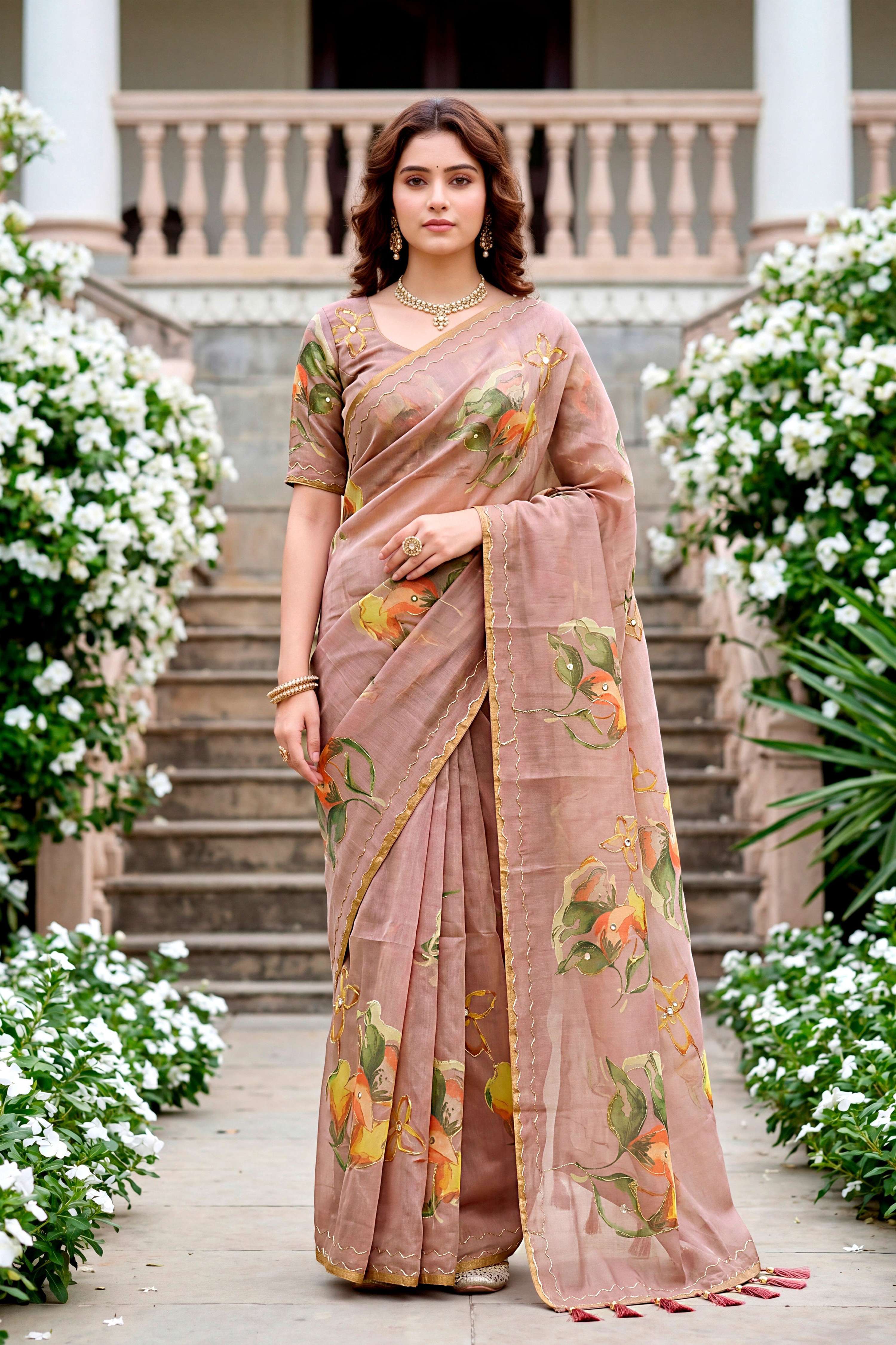 Sangam Prints Purple Cotton Print With Aari Work Woven Work Traditional Saree - Dista