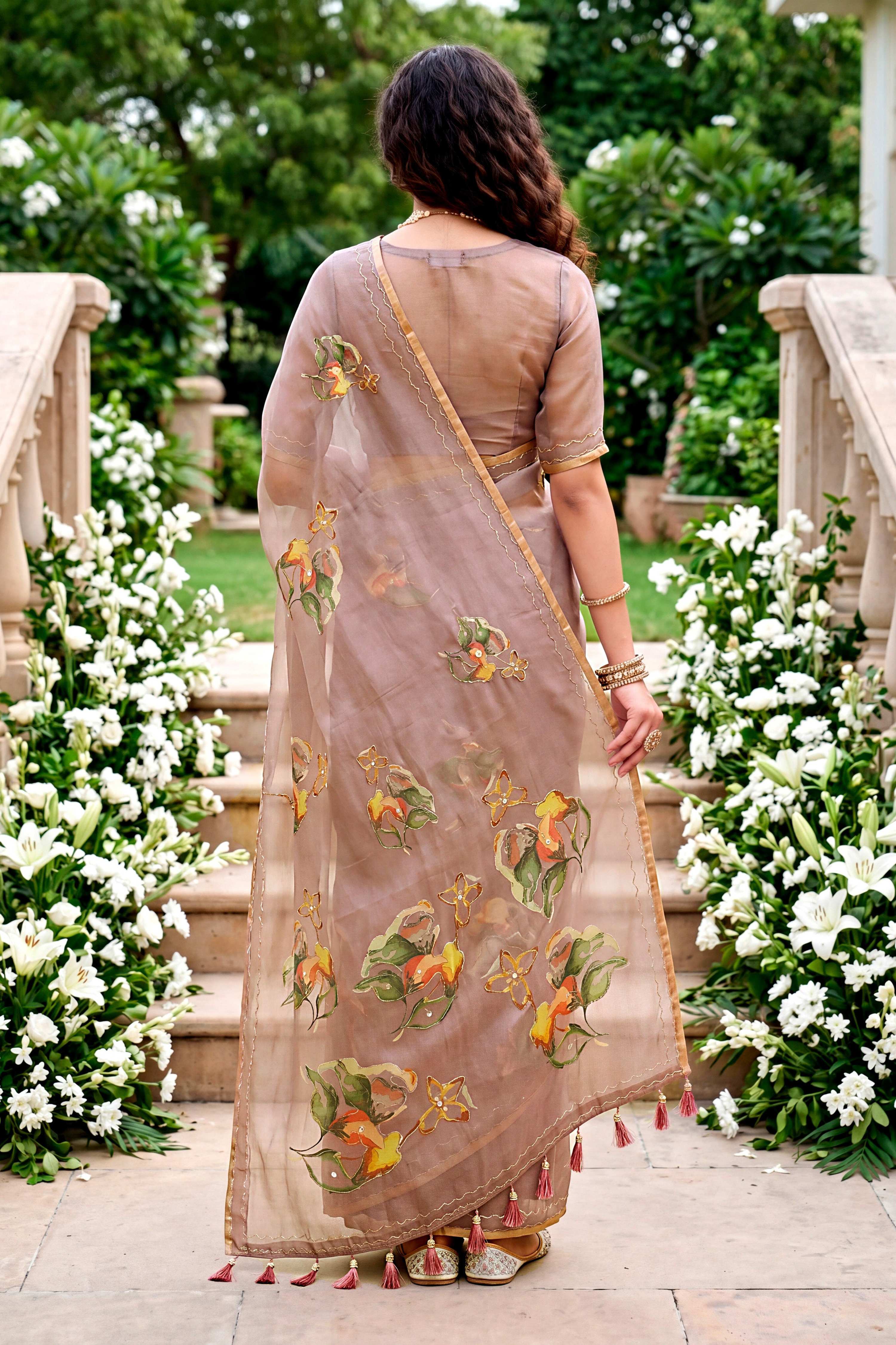 Sangam Prints Purple Cotton Print With Aari Work Woven Work Traditional Saree - Dista