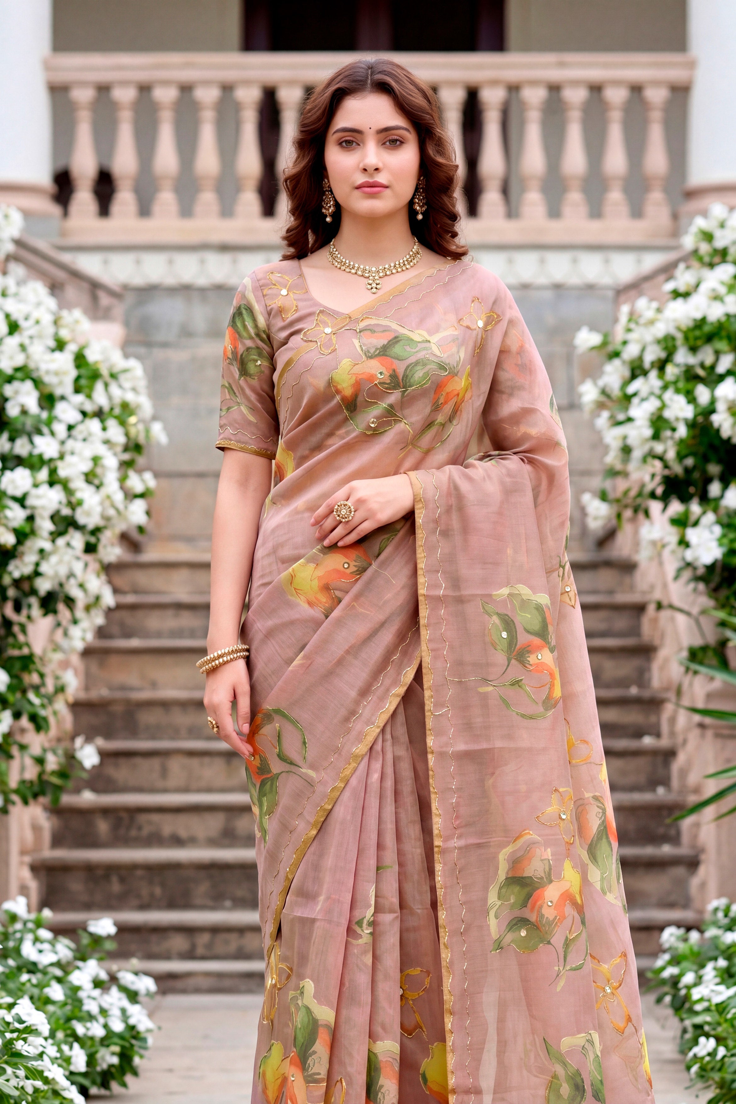 Sangam Prints Purple Cotton Print With Aari Work Woven Work Traditional Saree - Dista