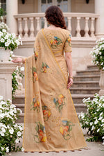 Thumbnail for Sangam Prints Beige Cotton Print With Aari Work Woven Work Traditional Saree - Dista