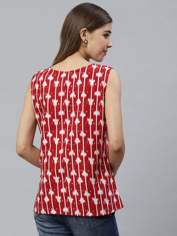Ahalyaa Women Red & White Printed Pure Cotton Top - Distacart