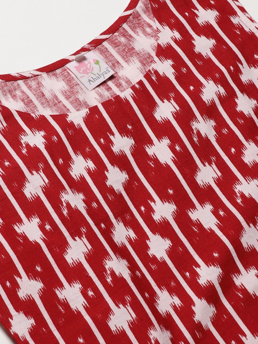 Ahalyaa Women Red & White Printed Pure Cotton Top - Distacart
