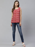 Thumbnail for Ahalyaa Women Red & White Printed Pure Cotton Top - Distacart