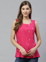 Thumbnail for Ahalyaa Women Pink & Golden Printed Top - Distacart