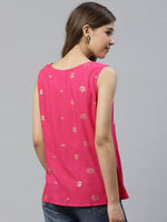 Thumbnail for Ahalyaa Women Pink & Golden Printed Top - Distacart