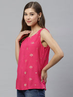 Thumbnail for Ahalyaa Women Pink & Golden Printed Top - Distacart